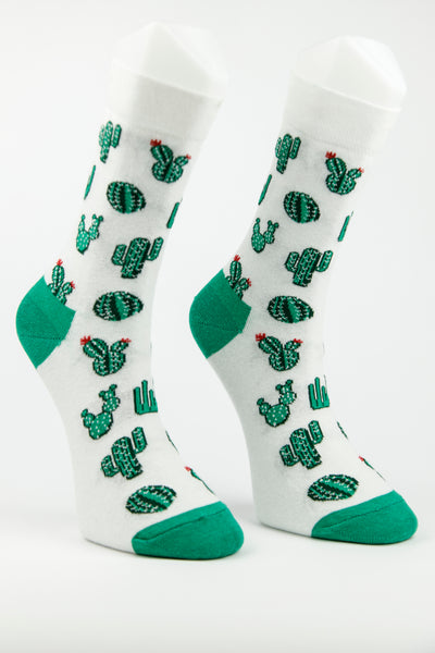 green cactus printed on white colour socks from right side