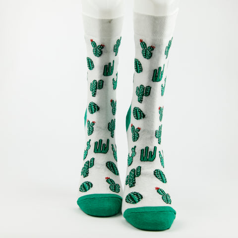 green cactus printed on white colour socks