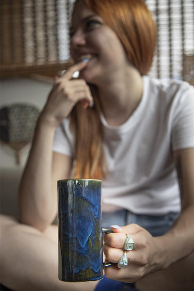 blue and green metalic coloured handcrafted mug